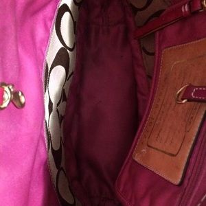Pink and brown coach bag